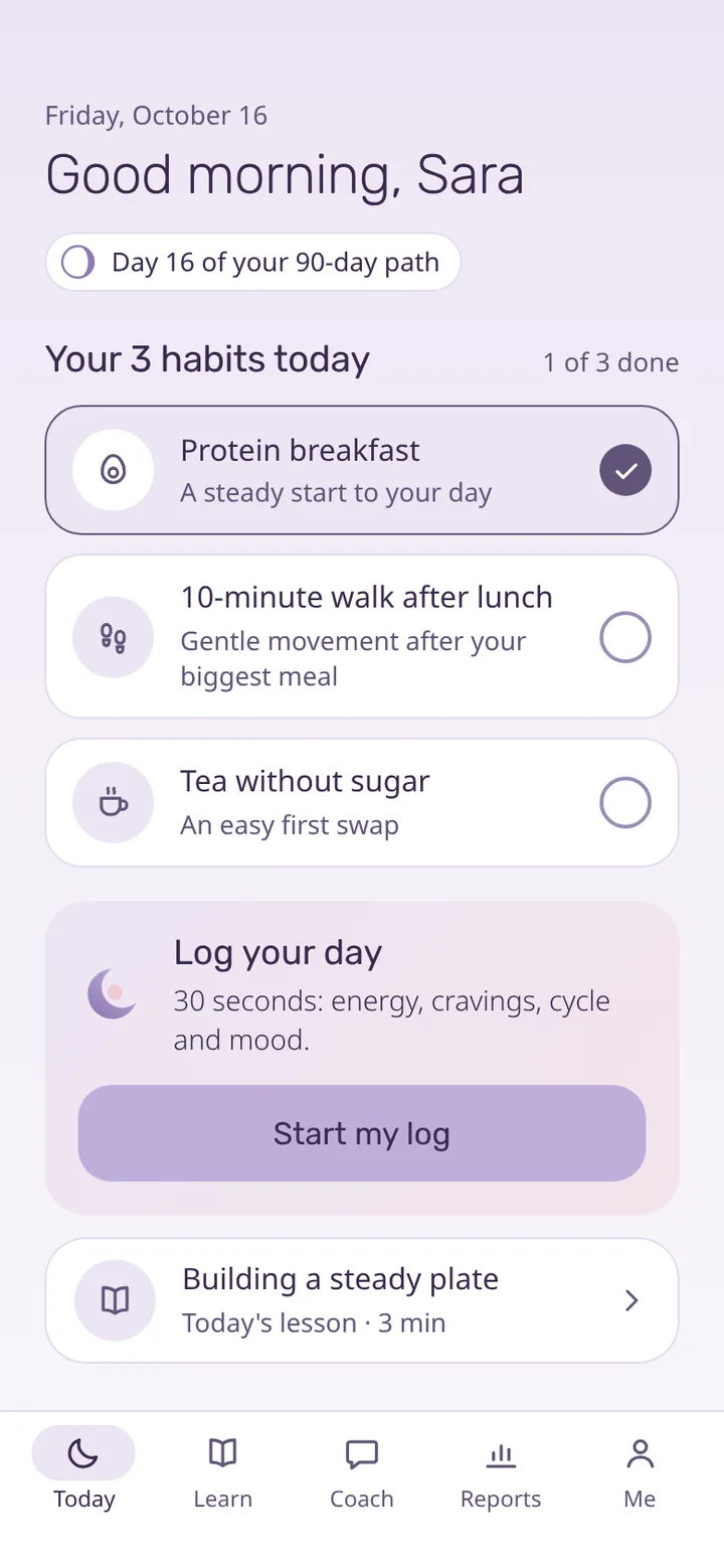 Today screen with three daily habits
